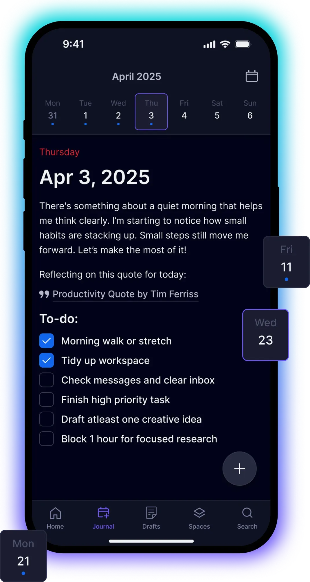 Spaceduck journal feature